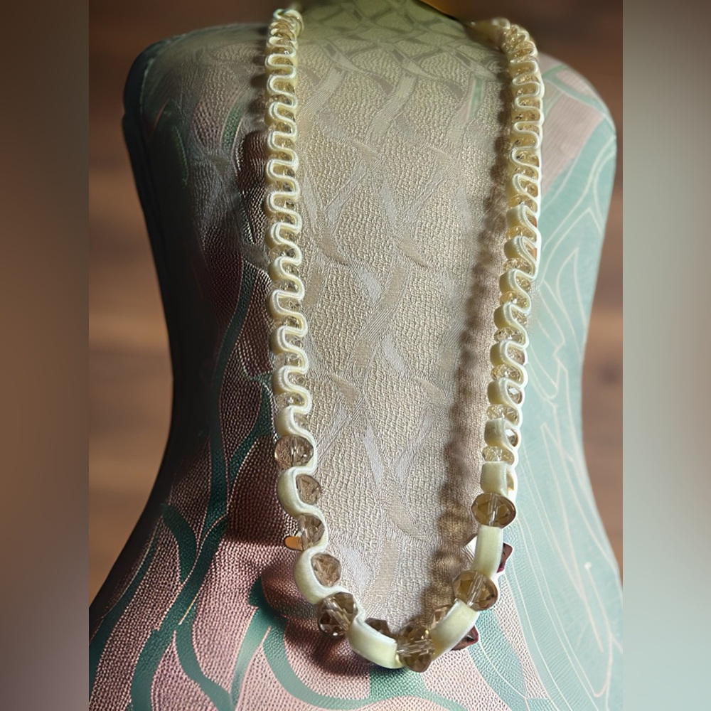 Chico's Cream Velvet Satin Ribbon Beaded Sautoir Necklace - Picture 8 of 8